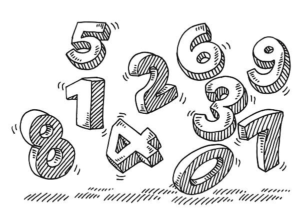 Flying Numbers Drawing Hand-drawn vector drawing of Flying Numbers. Black-and-White sketch on a transparent background (.eps-file). Included files are EPS (v10) and Hi-Res JPG. mathematical symbol illustrations stock illustrations