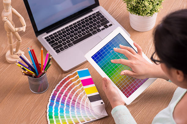 desenhador gráfico - color swatch print color image spectrum imagens e fotografias de stock