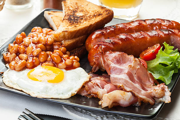istock Full English breakfast with bacon, sausage, egg, beans 499033023