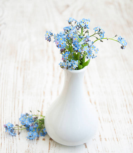 istock forget-me-nots on wooden table 499033819