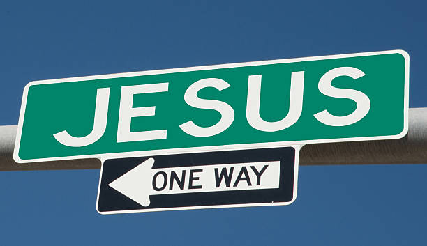 jesus highway schild - christianity spirituality religion one way stock-fotos und bilder