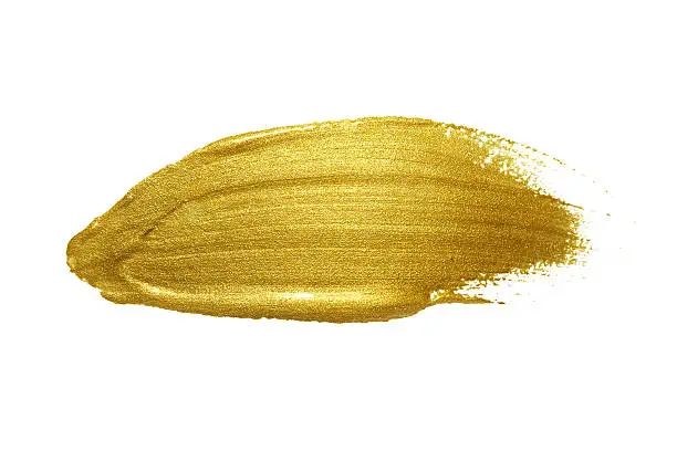 Gold paint brush stroke. Abstract gold glittering textured art illustration.