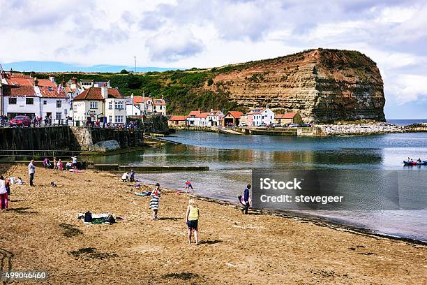 Harbour And Sandy Shore At Staithes North Yorkshire Stock Photo - Download Image Now