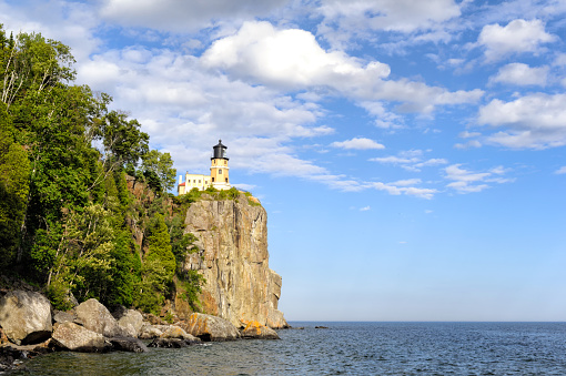 Split Rock Lighthouse on a scenic cliff above Lake Superior, Beaver Bay, Minnesota, MN.