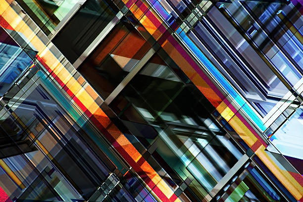 multilayer immagine di tema di architettura contemporanea. - colourful glass foto e immagini stock