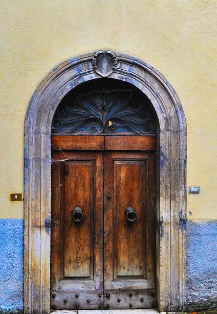 some darken door on red building