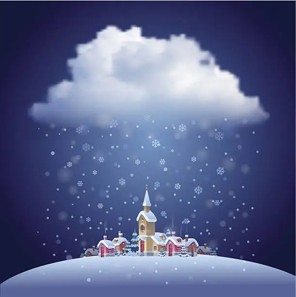 Vector illustration of Christmas landscape with snowfall
