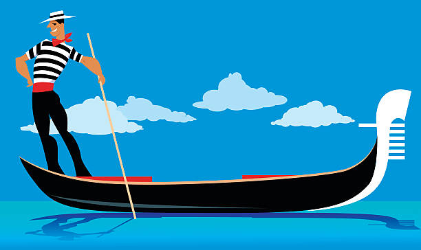 Venetian gondola Cartoon gondolier rowing a gondola, EPS 8 vector illustration, no transparencies venezia stock illustrations