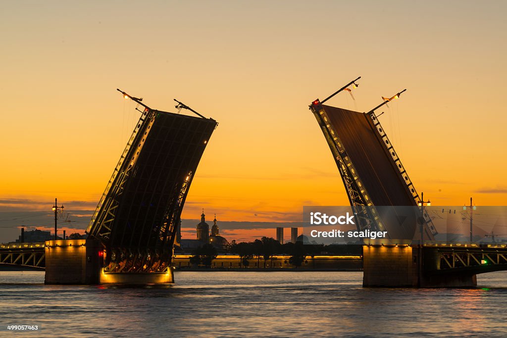 Palace Bridge in St. Petersburg, Russia Postcard view of Palace Bridge - symbol of St. Petersburg White Nights, Russia. Architecture Stock Photo