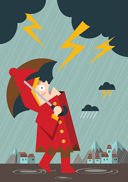 장대비 및 선더 - lightning house storm rain stock illustrations