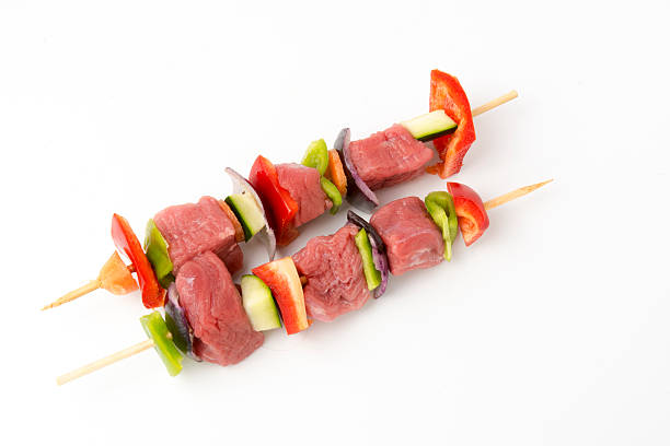 istock raw beef skewers, isolated background 499060970