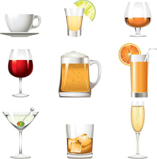 음료 알코올 음료 색상 아이콘을 - wineglass cup soda vector stock illustrations