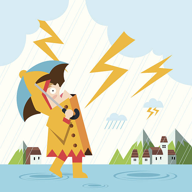 장대비 및 선더 - lightning house storm rain stock illustrations
