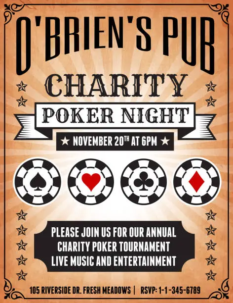 Vector illustration of Poker Charity Tournament Poster on royalty free vector Background