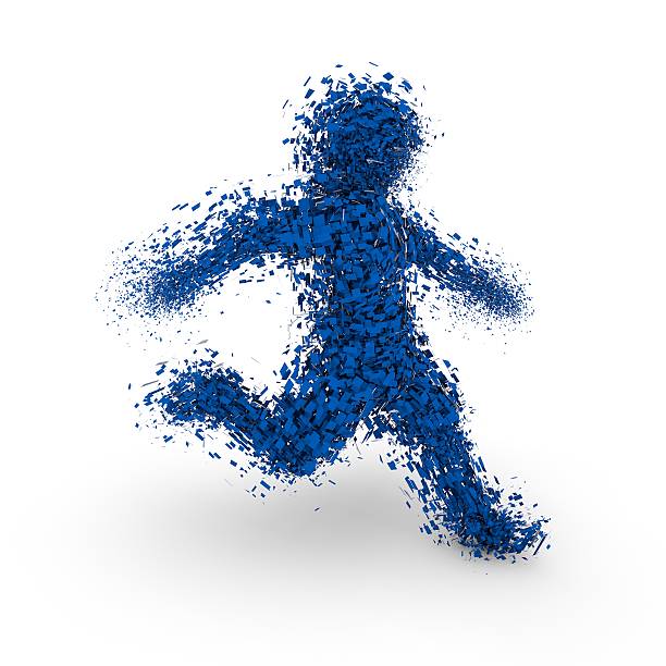 payer running concept with shattered 3d person silhouette isolated on white