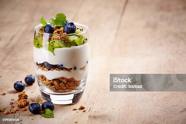 Layered Cream Dessert Stock Photo - Download Image Now - Yogurt, Fruit, Parfait