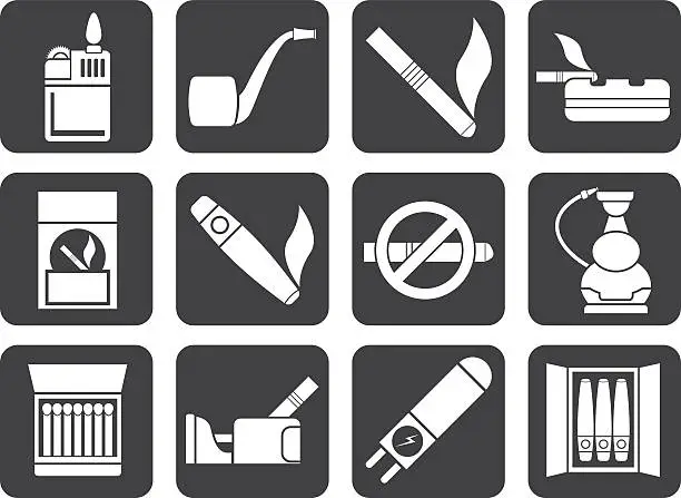 Vector illustration of Silhouette Smoking and cigarette icons