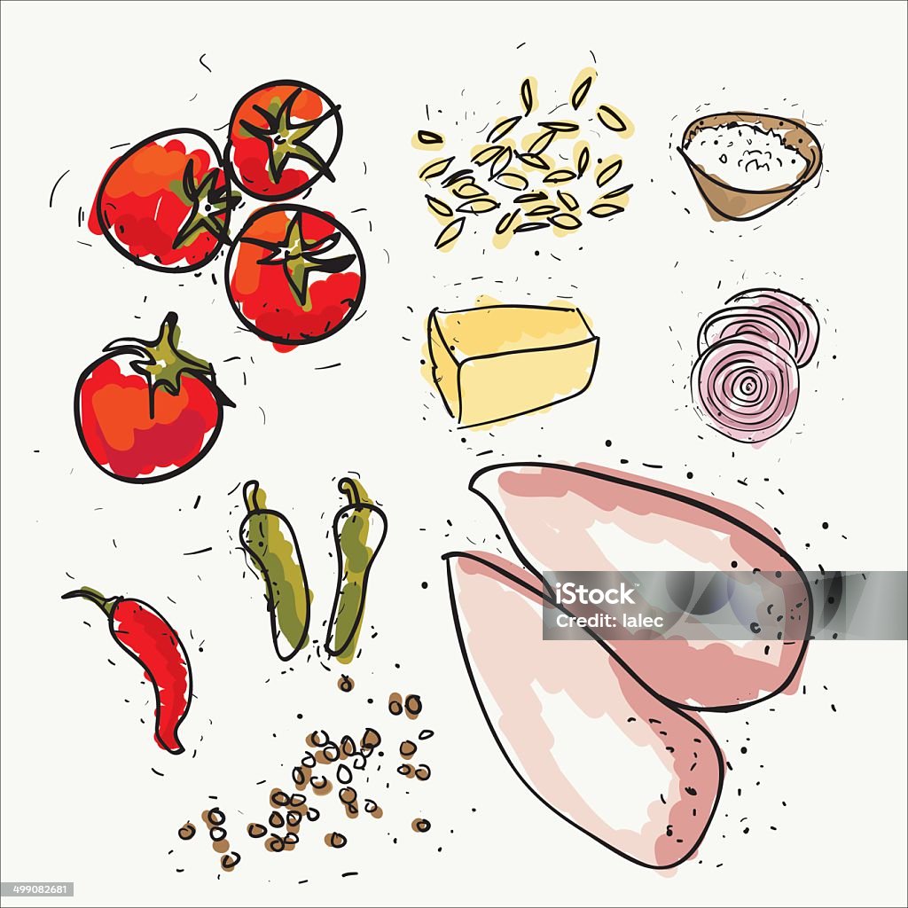 chicken and ingredients chicken breast and ingredients set Chicken Breast stock vector