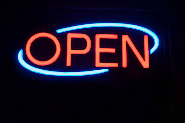 istock Neon Open sign against black background. 499085186