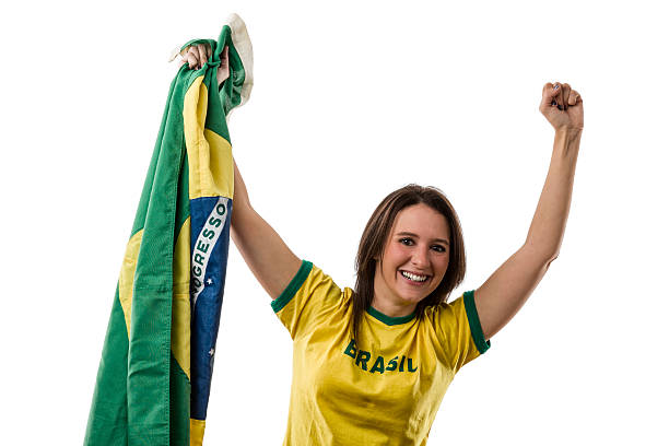 istock Female Brazilian fan celebrating 499087419