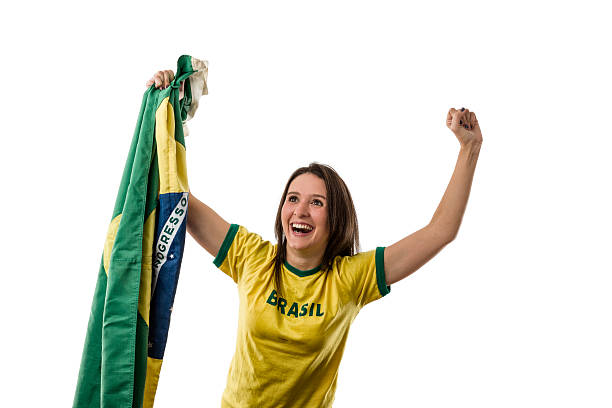 istock Female Brazilian fan celebrating 499087427