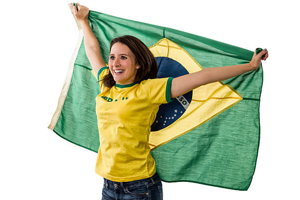 istock Female Brazilian fan celebrating 499087475