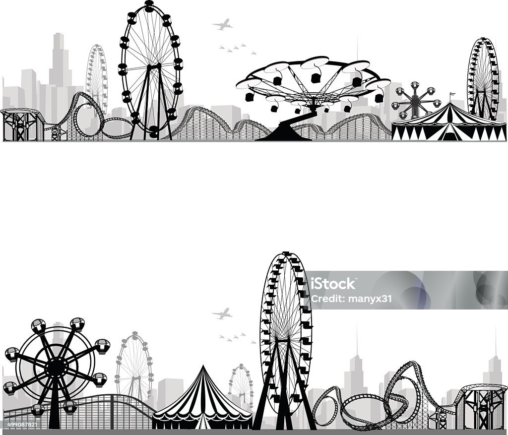 Vector Silueta .Carousel illustration.Roller Coaster - arte vectorial de Carnaval libre de derechos