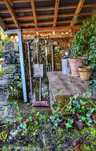 A shed full of gardening tools