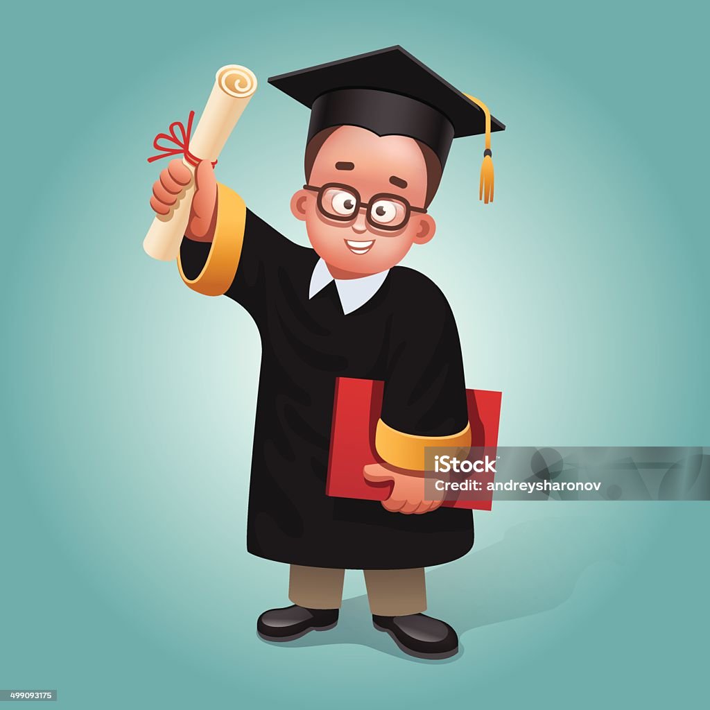 Graduate boy Vector illustration of happy and smiling graduate boy in glasses with diploma Award stock vector