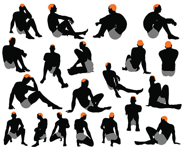ilustraciones, imágenes clip art, dibujos animados e iconos de stock de conjunto de siluetas de hombres - crouching silhouette men people