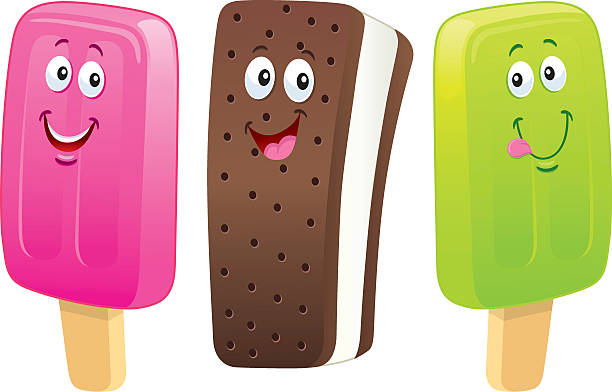 ilustrações, clipart, desenhos animados e ícones de sanduíche de sorvete de creme e duas picolés - 2334