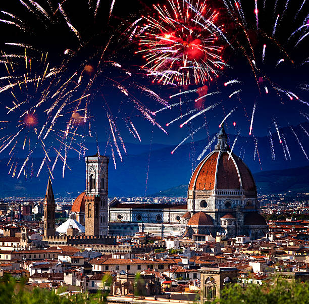 istock Festive firework over Cathedral Santa Maria del Fiore. Italy. Florence. 499095230