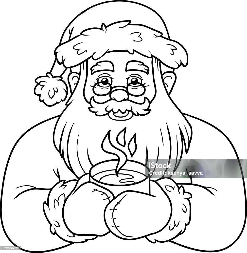 Coloring book for children: Santa Claus and tea Coloring book for children, education game: Santa Claus and tea Christmas stock vector