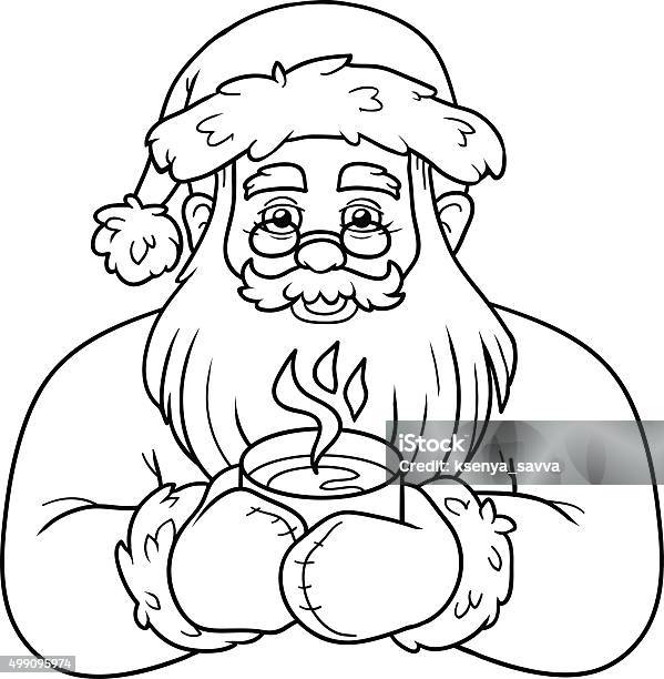 Coloring Book For Children Santa Claus And Tea Stock Illustration - Download Image Now - Christmas, Coloring Book Page - Illlustration Technique, Child