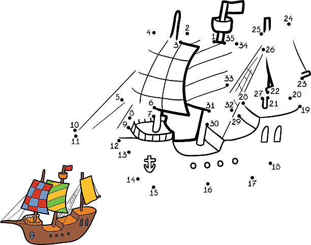 numery gry dla dzieci: statek - barque stock illustrations