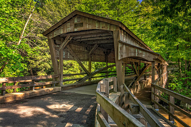 Lanterman Falls Covered Bridge stock photo