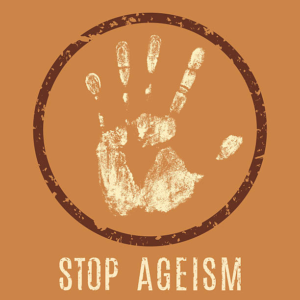 stop ageism Vector conceptual illustration in grunge style. Stop ageism sign. Social slogan - stop the discrimination against the elderly racism icon stock illustrations