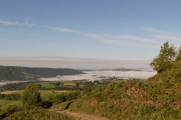 istock Panoramic view with Camino de Santiago mountain road 499098055