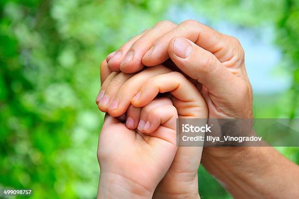 Fathers Hand Holds A Palm Of His Wife And Daughter Stock Photo - Download Image Now