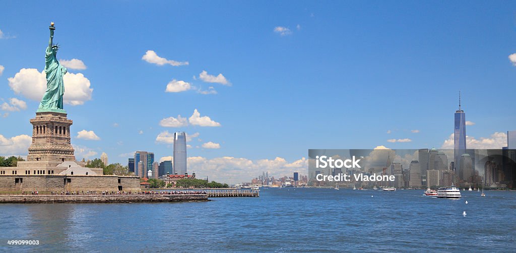 Statue of Liberty and New York skyline Manhattan - New York City Stock Photo