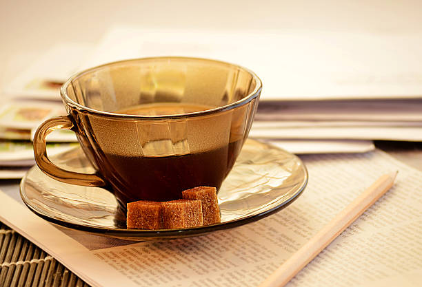 istock Cup of coffee, a pencil and paper correspondence 499099770