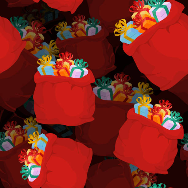 istock Santa bag of gifts seamless pattern. Festive red bag 499100090