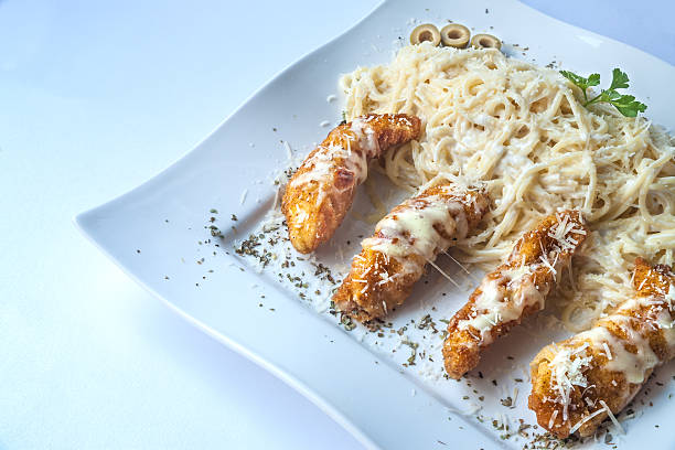 Rolled meat with French fries stock photo