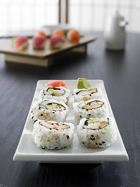 istock sushi - california roll all in focus 499109657