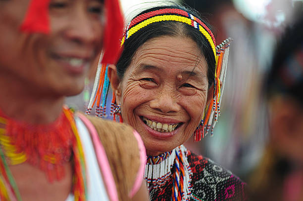 Dusun Rumanau Leboh lady in traditional costume. stock photo