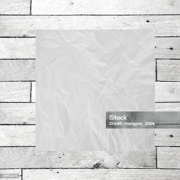 Wrinkle Recycle Paper On Wood Board Stock Photo - Download Image Now - Backgrounds, Banner - Sign, Blank