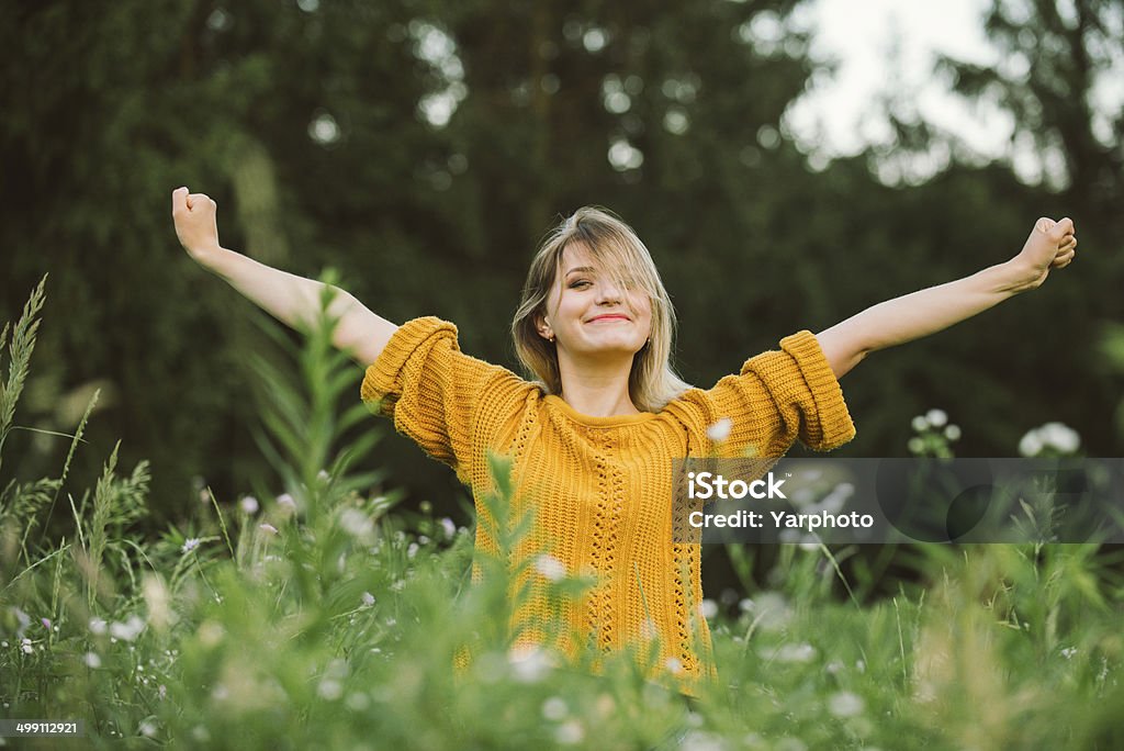 Enjoying healthy lifestyle nature Moments of pleasure in nature. Happiness overflows and the world becomes more beautiful and happier. 20-29 Years Stock Photo