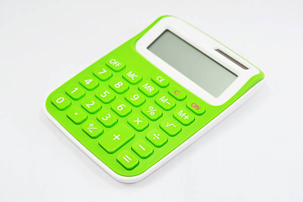 istock Green calculator isolated white background. 499115675