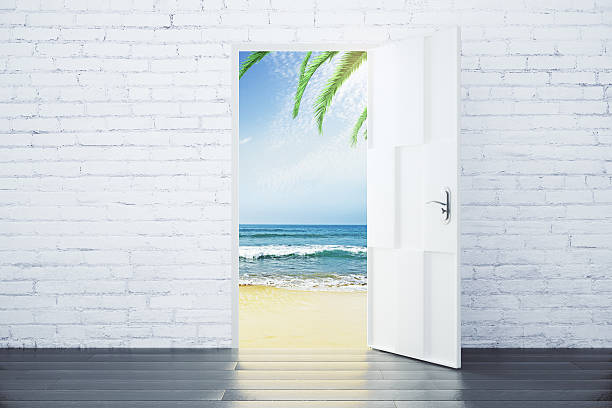 istock Open door in a beach with ocean waves 499121224