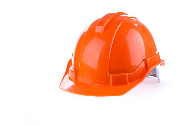 istock orange safety helmet hard hat, tool protect worker of danger 499121424